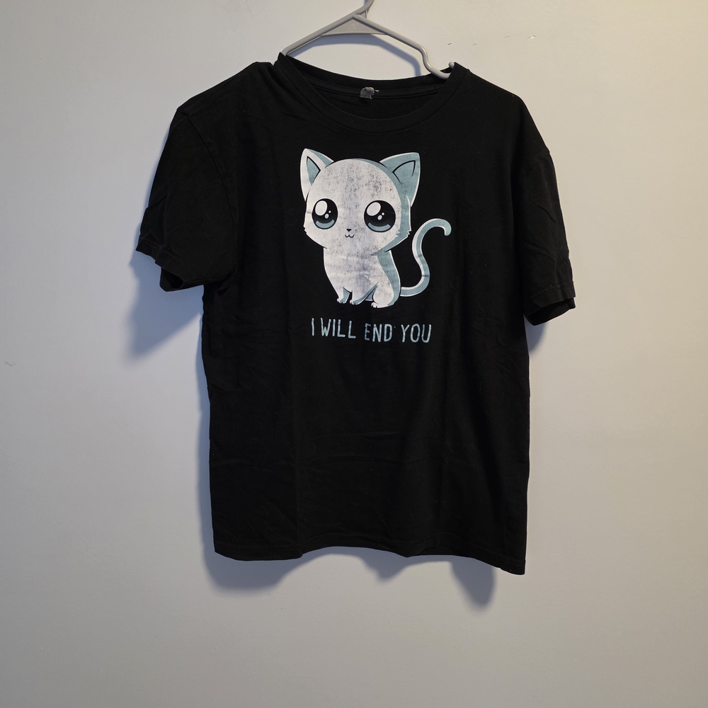 Black T-Shirt with Cute Cat Graphic